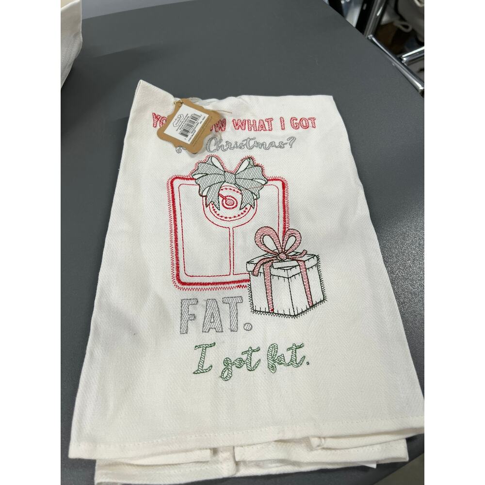 2 Mud Pie Cotton Embroidered Christmas Kitchen Towel New 21" x 14"
